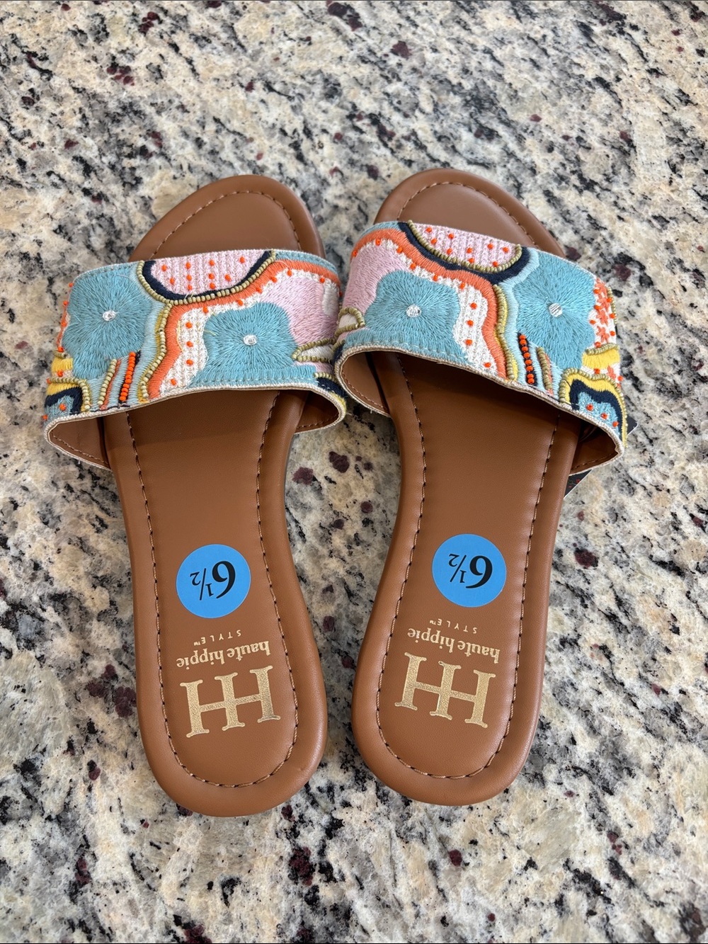 Haute Hippie Tapestry Multicolor Embroidered Slide Sandals - Picture 3 of 9